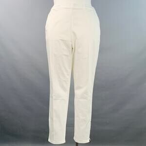 MASAI Size XL White Cotton Blend Elastic Waistband Ankle Zip Casual Pants